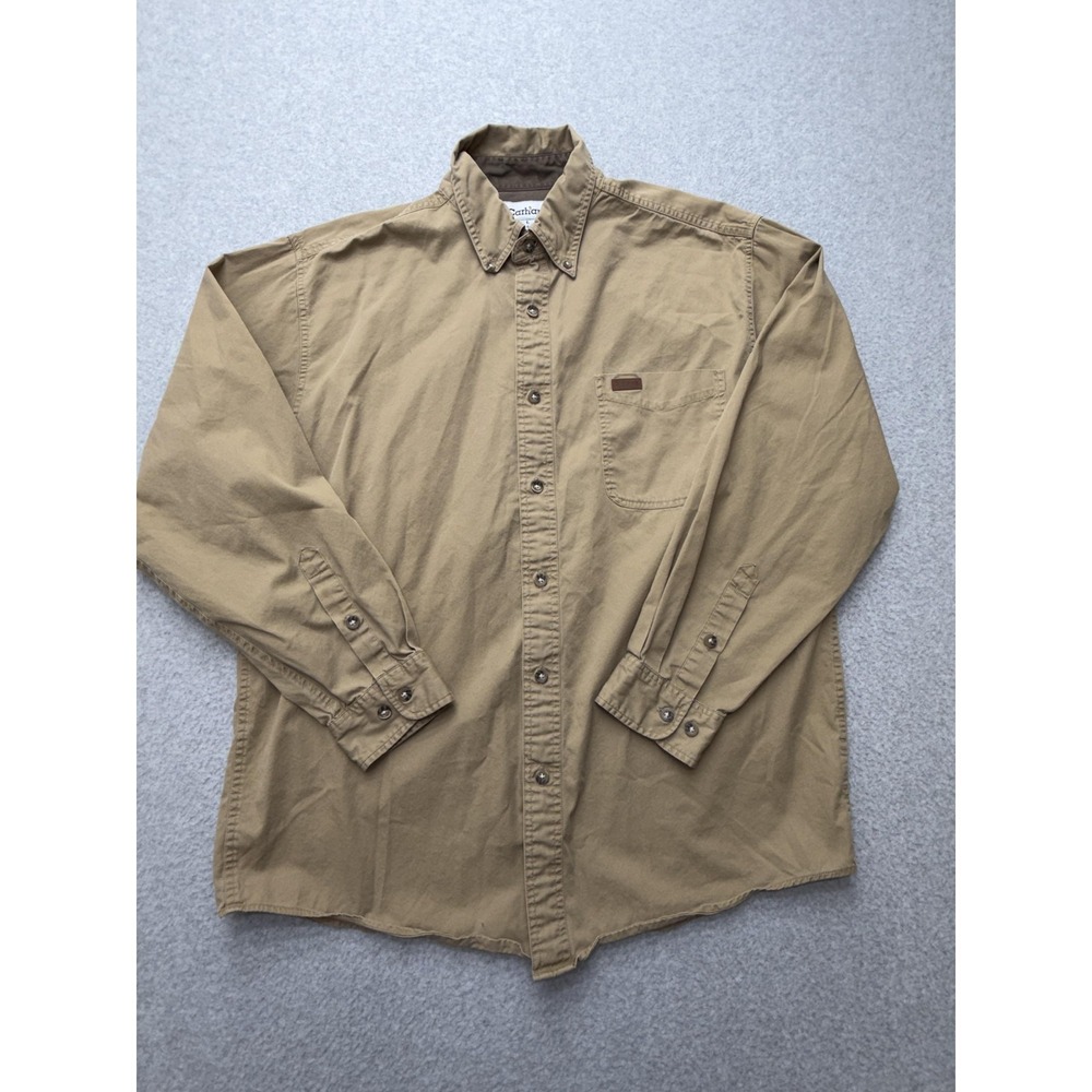 Carhartt Shirt Mens Large Beige Twill Long Sleeve Button Down Workwear Casual